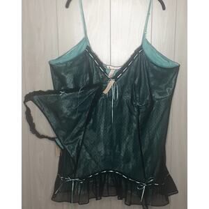 Cacique Intimates 2-Piece Chemise and Thong Set  Size 26/28 Blue and Black